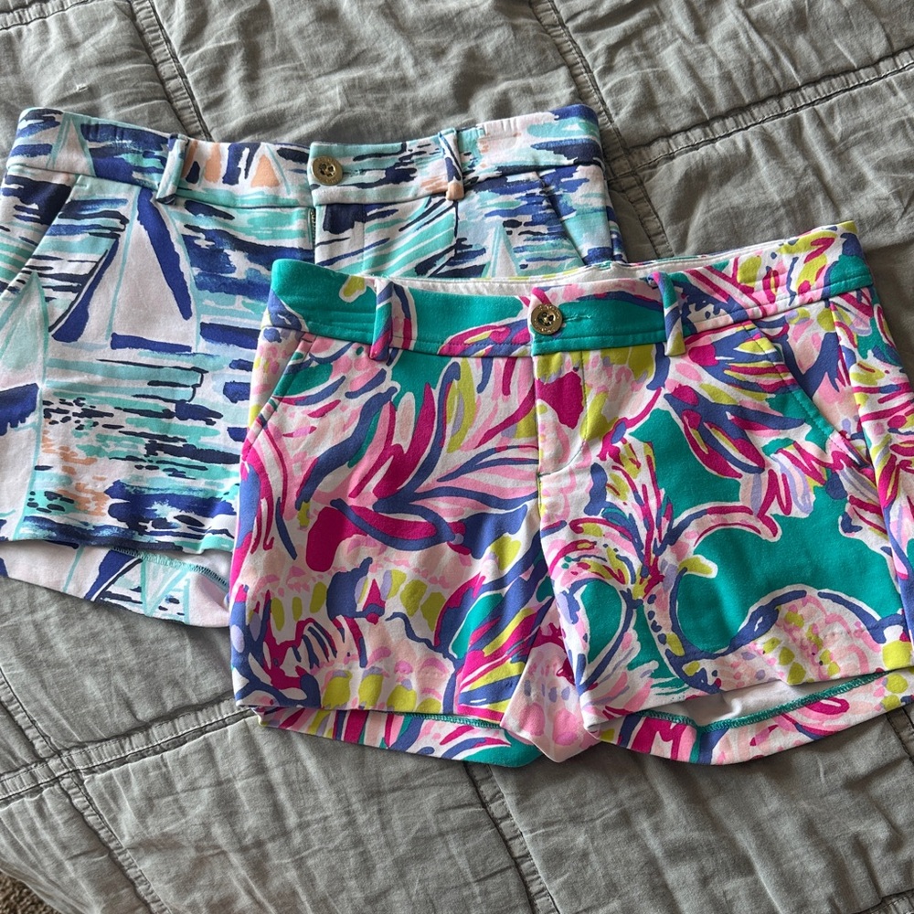 Lilly Pulitzer Pair of Patterned Women's Jean Shorts in Teal & Pink